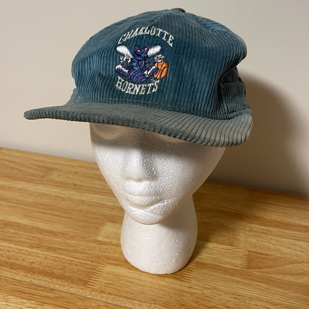 Vintage 90s Charlotte Hornets Hat Teal Snap Back Corduroy NBA Basketball Sport
